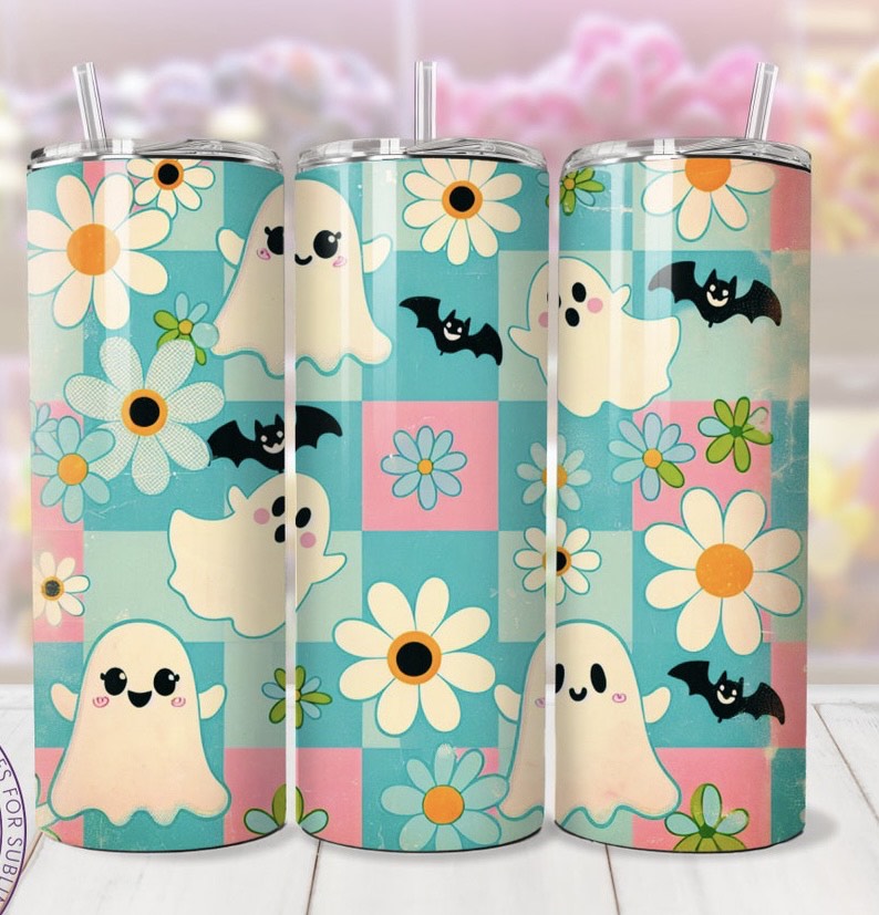 Blue Checkered Ghost Tumbler